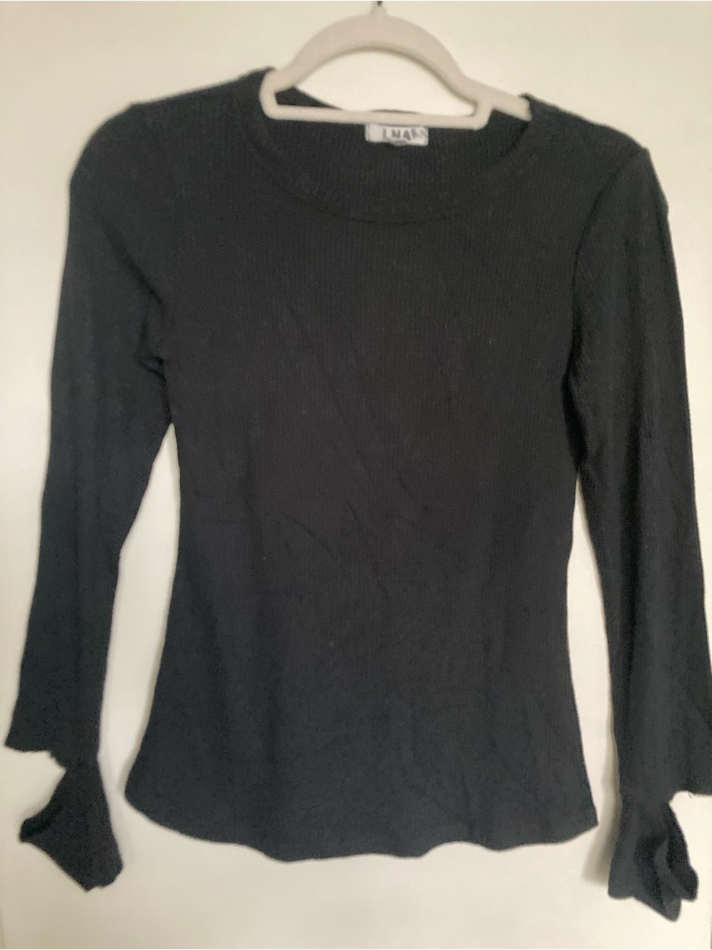 LNA Los Angeles Black Ribbed Long Sleeve Top Cut off Cuffs size XS